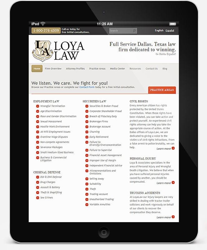 loyalaw.com website screenshot on iPad