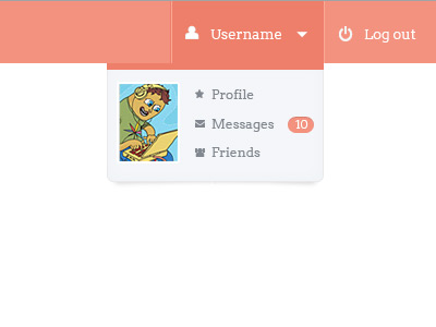 User drop down panel