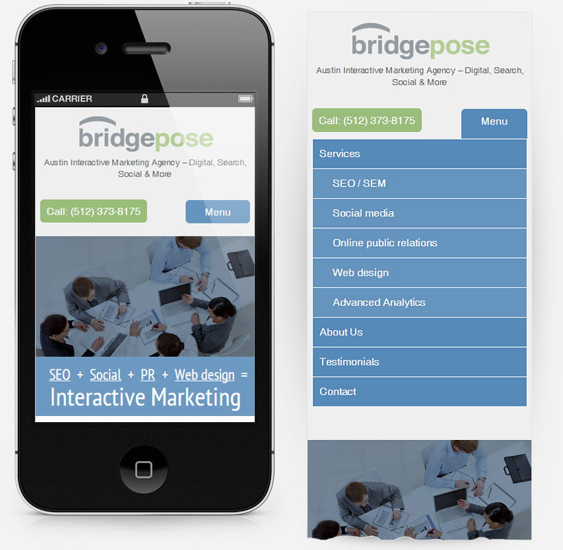 BridgePose.com on smart phone screenshot