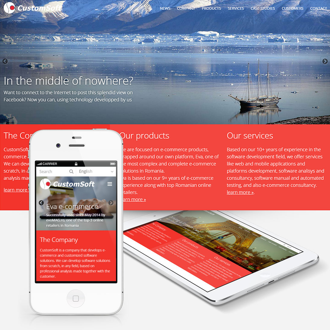 Homepage of Custom Soft site screenshot, responsive