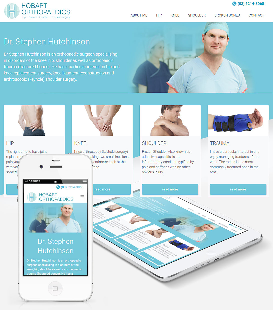 Homepage of Hobart Orthopaedics site screenshot, responsive