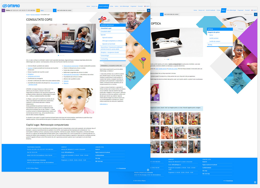 Medical services & Optics pages of Oftapro site screenshot